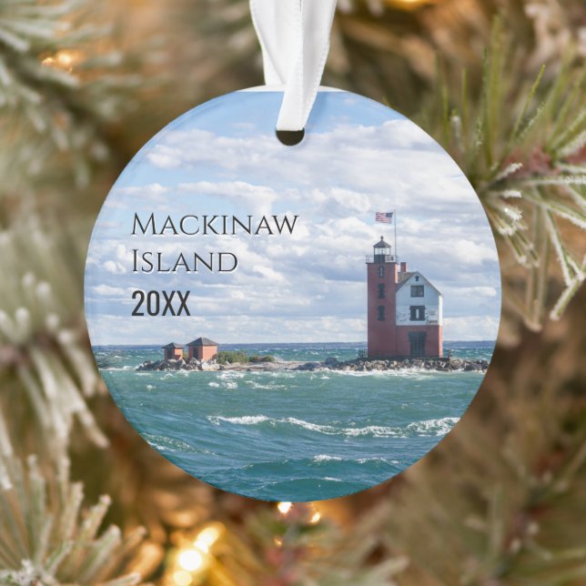 Add Your Photo Vacation Mackinaw Island Christmas Ornament (Tree)