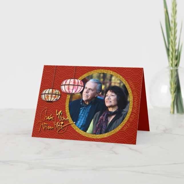 Add your photo Vietnamese New Year Family Greeting Holiday Card (Front)