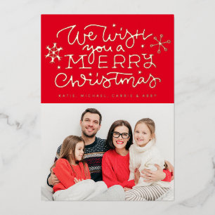  ADD YOUR PHOTO   We Wish You A Merry Christmas Fo Foil Holiday Card