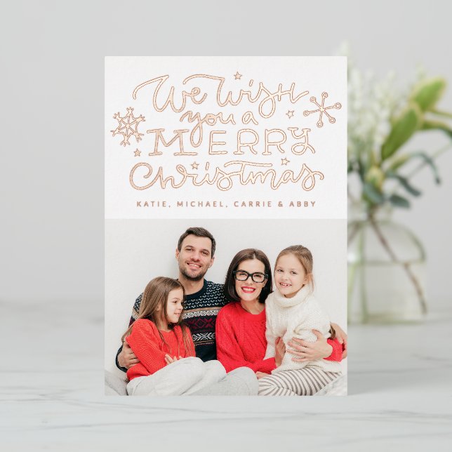  ADD YOUR PHOTO | We Wish You A Merry Christmas Fo Foil Holiday Card (Standing Front)