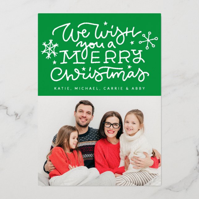  ADD YOUR PHOTO | We Wish You A Merry Christmas Fo Foil Holiday Card (Front)