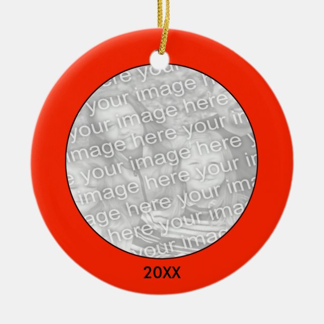 Add Your Photo & Year Red Circle Ornament (Front)
