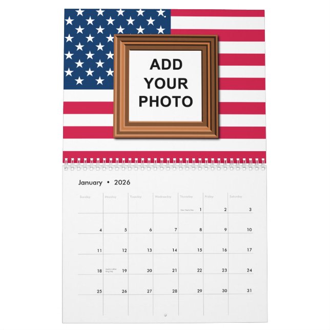 Add Your Photos American Flag Patriotic 2026 Calendar (Jan 2026)