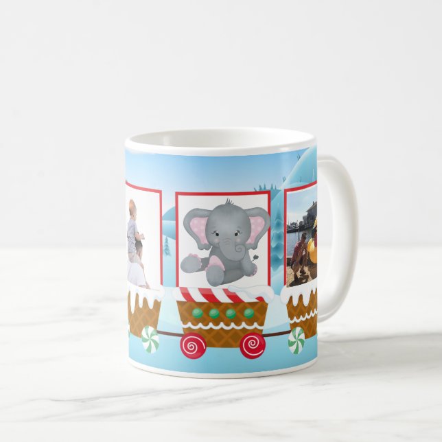 Add Your Photos Christmas Train Gift Holiday Coffee Mug (Front Right)