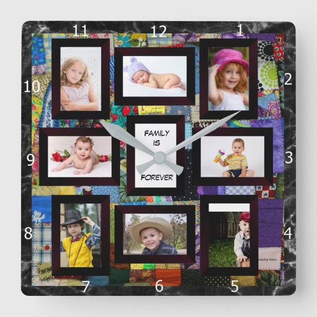 ADD YOUR PHOTOS COLLAGE  SQUARE WALL CLOCK (Front)
