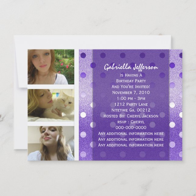 Add Your Picture: Purple Sparkle Party Invitation (Front)