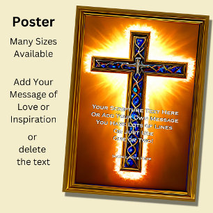 Add Your Scripture, Blue Jewelled Christian Cross Poster