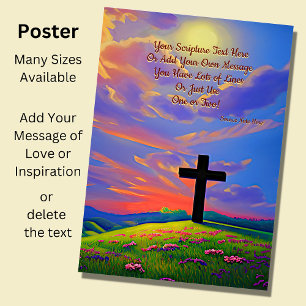 Add Your Scripture, Christian Cross at Sunset Poster