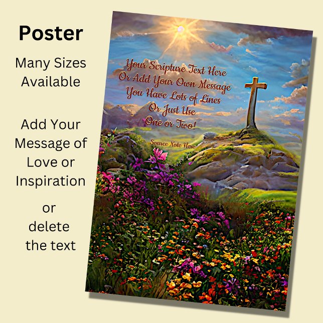 Add Your Scripture Christian Cross in Flower Field Poster (Creator Uploaded)