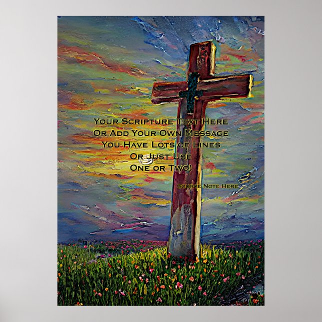Add Your Scripture Christian Wooden Cross in Field Poster (Front)