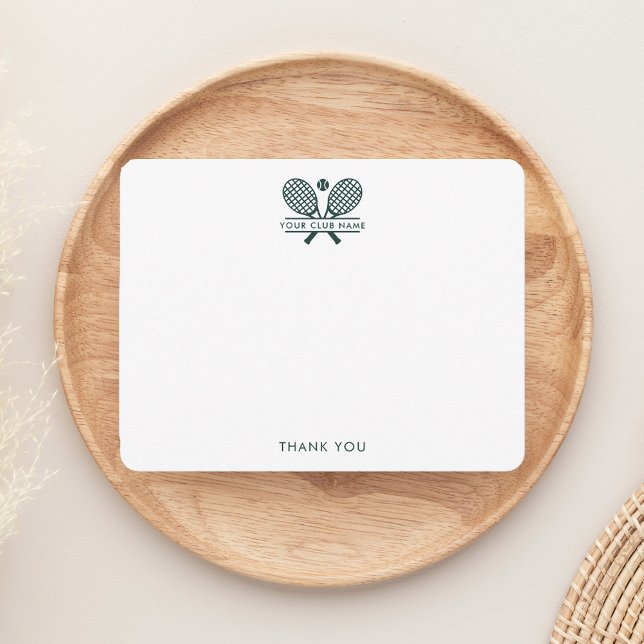 Add Your Sports Club Name Tennis Team Coach Thank You Card (Lawn Tennis Rackets Motif Country Club Thank You Notecard Green Logo)