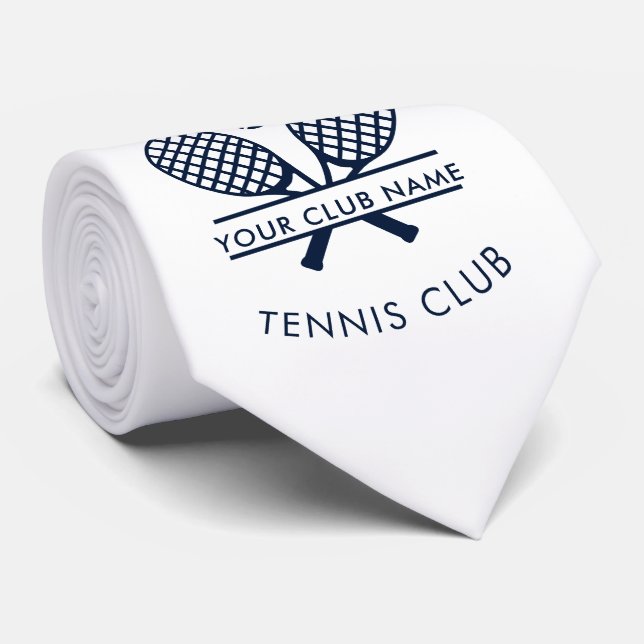 Add Your Tennis Club Name Sports Motif Navy Blue Tie (Rolled)
