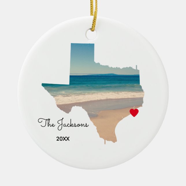 Add Your Texas Beach Trip Photo Ceramic Tree Decoration (Front)