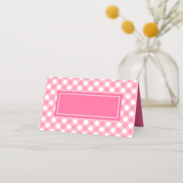 Add Your Text Baby Pink Gingham Pattern Place Card (Front)