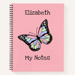 Add Your Text   Beautiful Butterfly on Pink Notebook