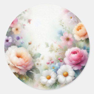 Add Your Text Blank Template Colorful Flowers Classic Round Sticker