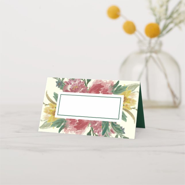 Add Your Text Blooming Flowers Place Card (Front)