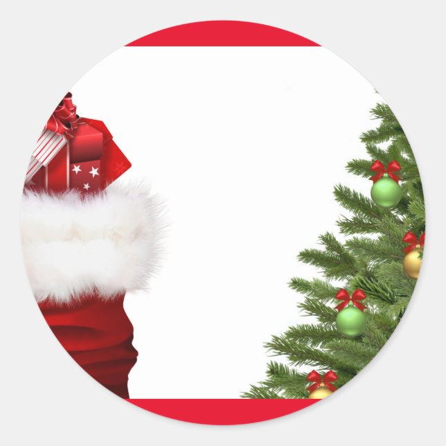 Add Your Text Christmas Tree And Gifts Blank Classic Round Sticker (Front)