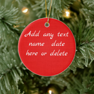 Add Your Text Country Red Burlap Solid Plain colou Ceramic Tree Decoration
