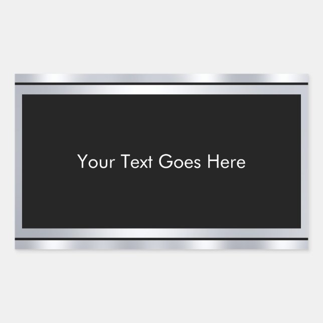 Add Your Text Custom Blank Template Black Silver Rectangular Sticker (Front)