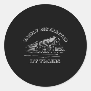 Add Your Text Easily Distracted By Steam Trains  Classic Round Sticker