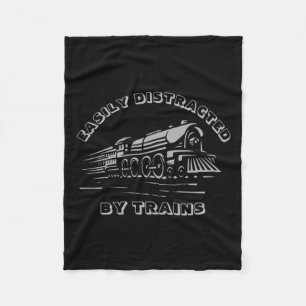 Add Your Text Easily Distracted By Steam Trains  Fleece Blanket