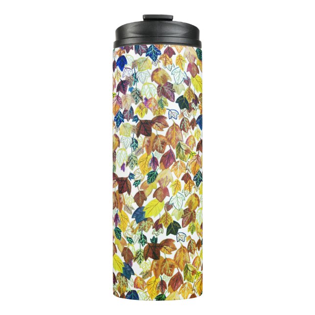 Add your text! Falling Leaves Autumn Watercolor Thermal Tumbler (Front)