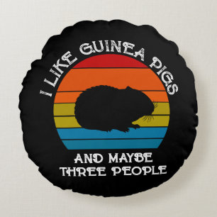 Add Your Text, Guinea Pig on Red Blue Sunset  Round Cushion