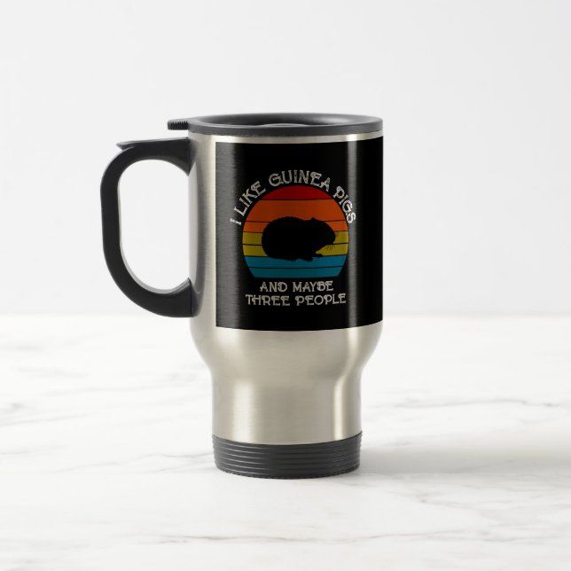 Add Your Text, Guinea Pig on Red Blue Sunset Travel Mug (Left)
