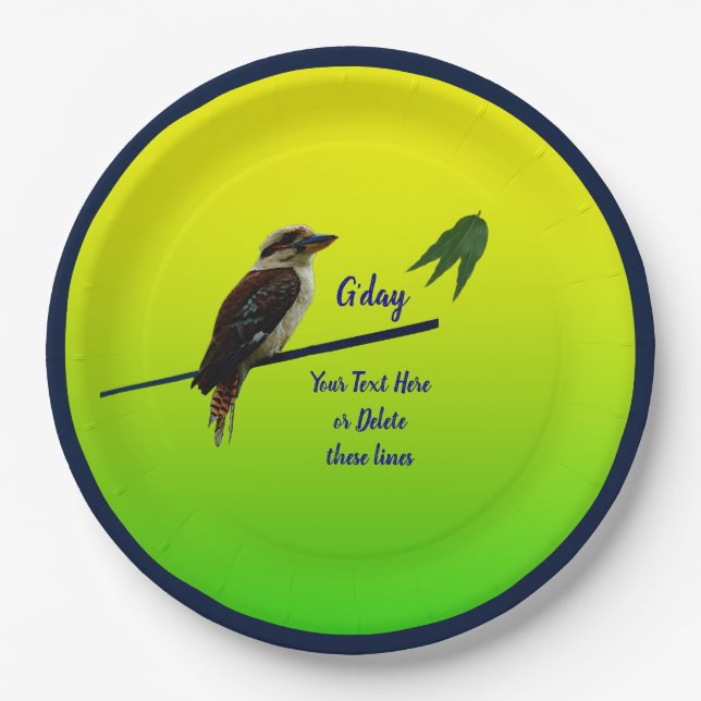 Add Your Text, Kookaburra Australia Day Party 9"  Paper Plate (Front)