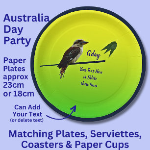 Add Your Text, Kookaburra Australia Day Party 9" Paper Plate
