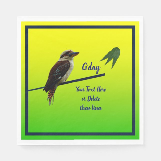Add Your Text, Kookaburra Australia Day Party  Napkin (Front)