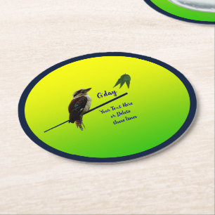 Add Your Text, Kookaburra Australian Party 7" Round Paper Coaster
