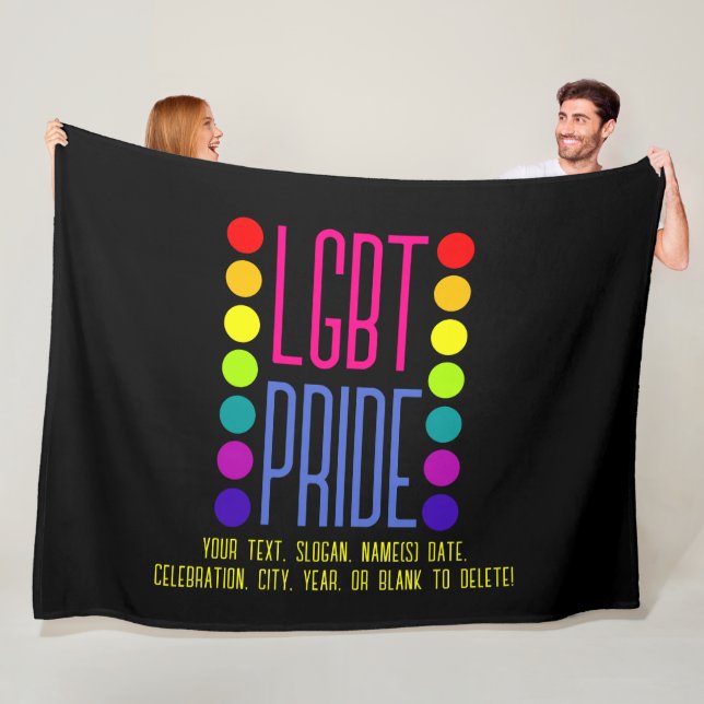 Add Your Text, LGBT Pride Pink Blue + Colours Blac Fleece Blanket (In Situ)