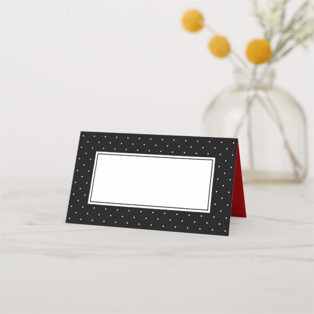 Add Your Text Modern Black and White Polka Dot Place Card (Front)