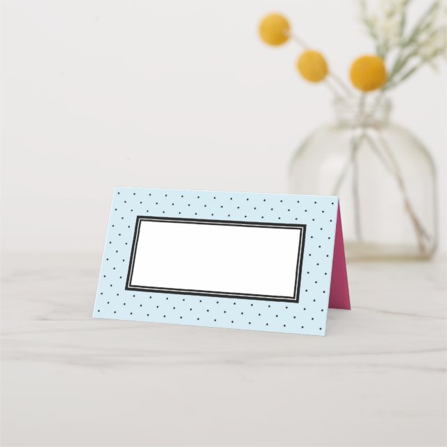 Add Your Text Modern Blue Black Polka Dot Place Card (Front)