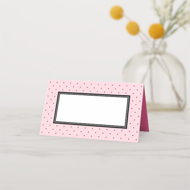Add Your Text Modern Pink and Black Polka Dot Place Card (Front)