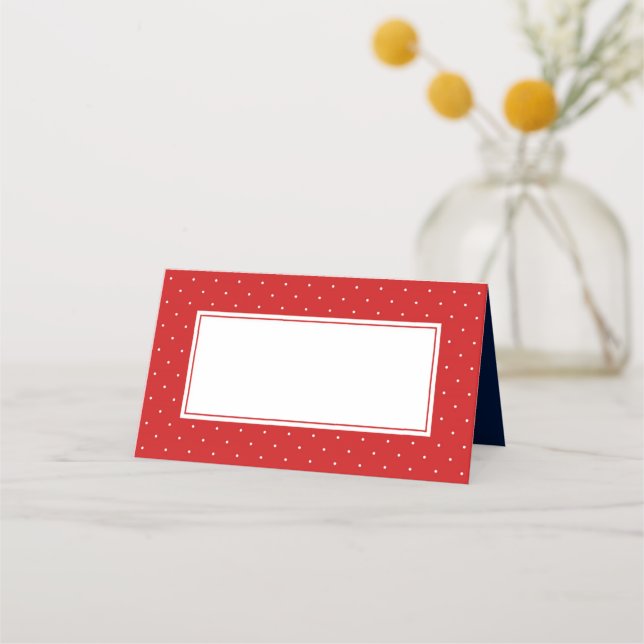 Add Your Text Modern Red and White Polka Dot Place Card (Front)