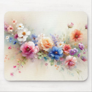 Add Your Text Name Elegant Watercolor Flowers Mouse Mat