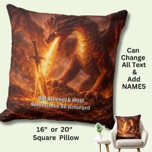 Add Your Text Name Fire Dragon with Sword Reforged Cushion