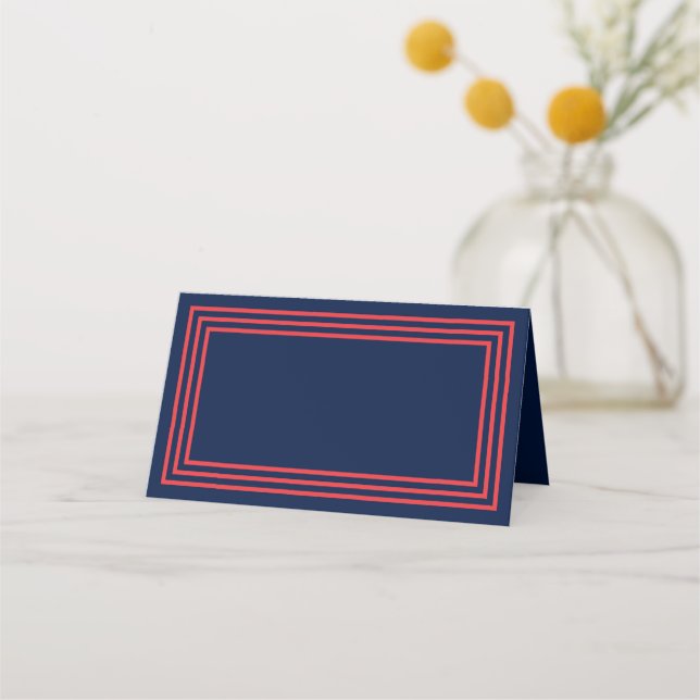 Add Your Text Navy Blue Triple Salmon Pink Borders Place Card (Front)