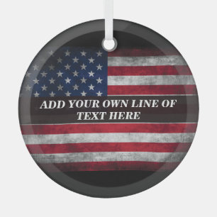 Add your text on American flag  Glass Tree Decoration