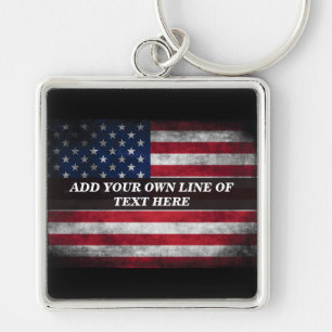 Add your text on American flag Key Ring