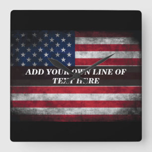 Add your text on American flag Square Wall Clock
