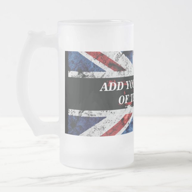 Add your text on English flag Throw Pillow Frosted Glass Beer Mug (Left)
