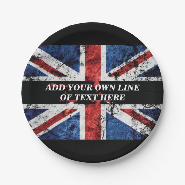 Add your text on English flag Throw Pillow Paper Plate (Front)