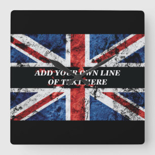 Add your text on English flag Throw Pillow Square Wall Clock
