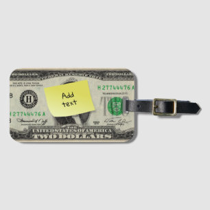 Add Your Text on Post-it/US 2 Dollar Bill Luggage Tag