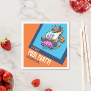 Add Your Text Party Animal Rhino Pool Cartoon Napkin