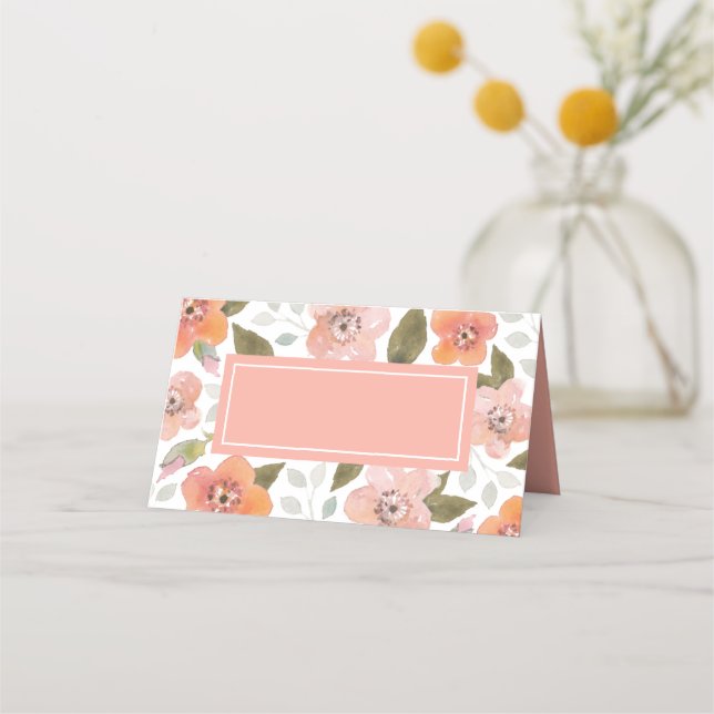 Add Your Text Peach Delicate Floral Place Card (Front)
